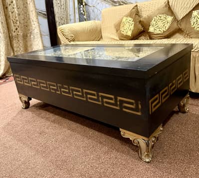Luxury Versace Style Center Table with Glass Top with Golden Finish