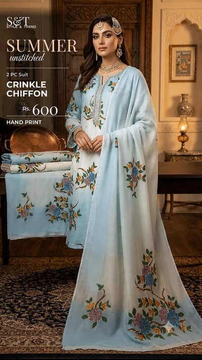 Sky Bloom Chiffon Elegant hand print summer collection hand made