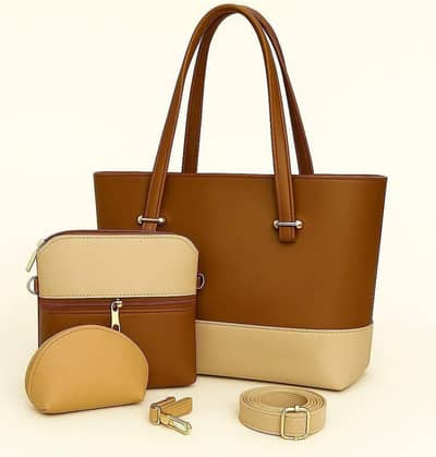 three pieces brown beige bag