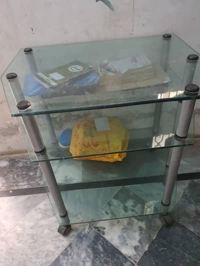 3 shelf strong glass table