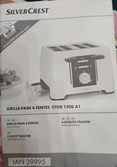 SilverCrest 4 Slice Toaster STOD 1500 A1 - Imported German Quality -