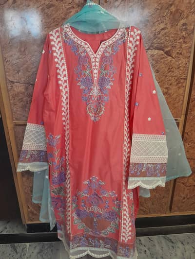 3pc Embroidered stitched lawn dress