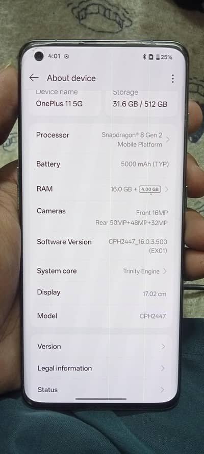 OnePlus 11 5g official Pta 3 line hai Baki all ok hai 16/512 gb