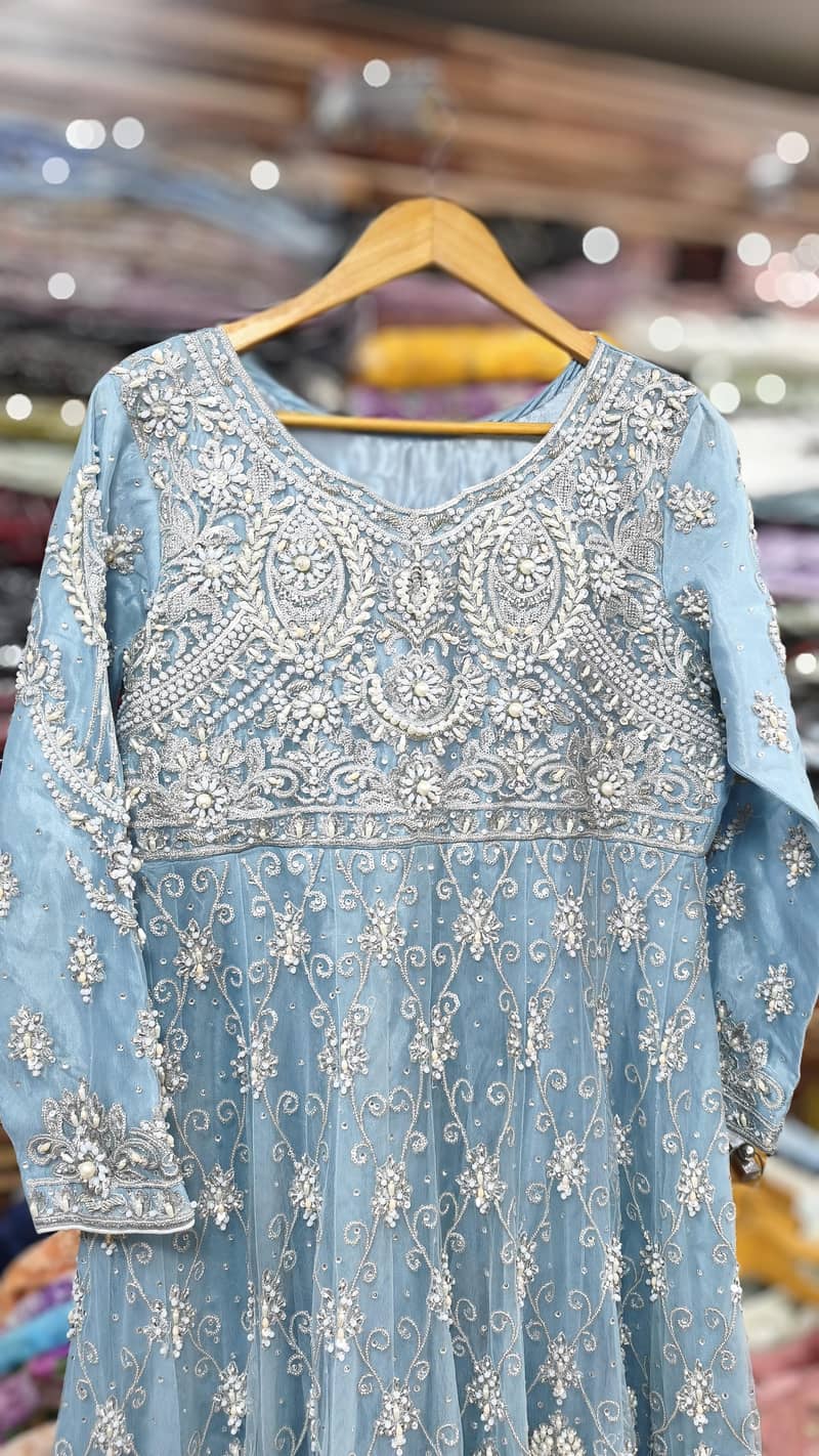 Stunning Ice Blue Heavily Embroidered Bridal Maxi Set. 1