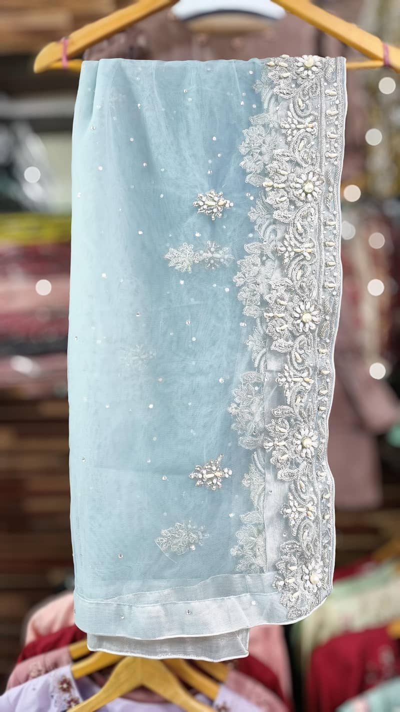 Stunning Ice Blue Heavily Embroidered Bridal Maxi Set. 4