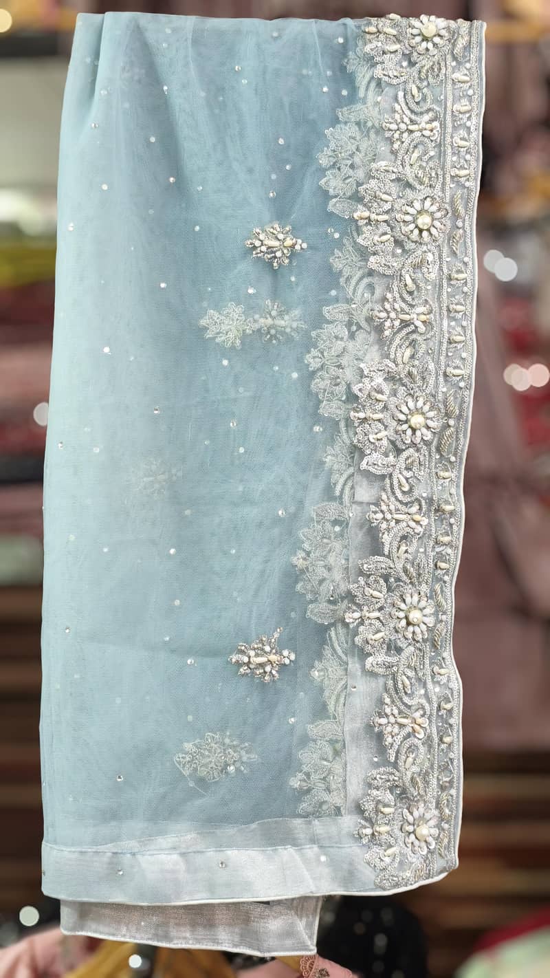 Stunning Ice Blue Heavily Embroidered Bridal Maxi Set. 5