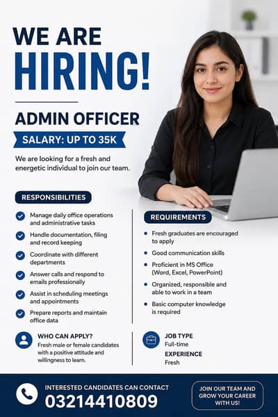 We Are Hiring – Fresh Admin Officer