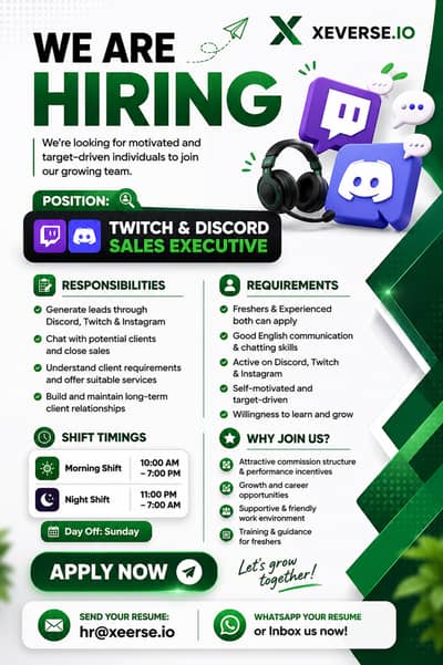  Hiring: Twitch & Discord Chat Sales Executive (On-Site Job)