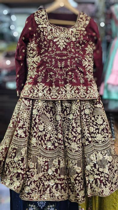 Stunning Heavy Embroidered Maroon Lehenga Kurti Set