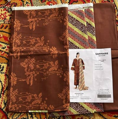 Sapphire 3pc Chocolate Brown Chunri Lawn Suit – Flat 10% OFF!