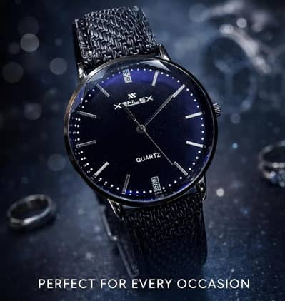 Blue Dial Men's Watch with  Leather Band