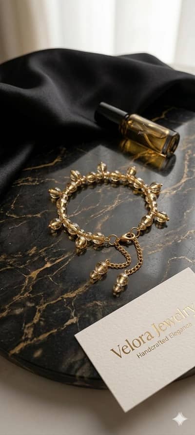 Premium Crystal and Beaded Bangle Bracelet with Gold Chains