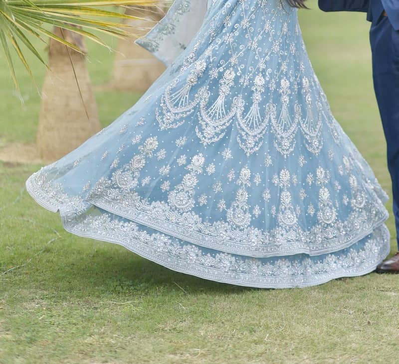 Stunning Ice Blue Heavily Embroidered Bridal Maxi Set. 6