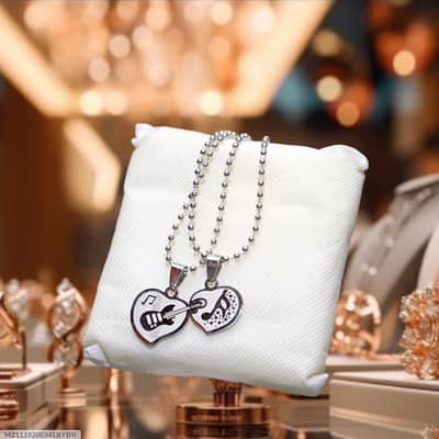 silver plated heart guitar couple Necklacess