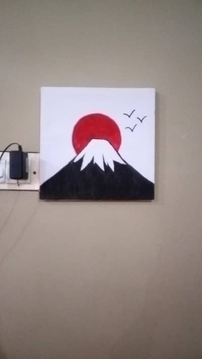 Abstract mountain and sun painting