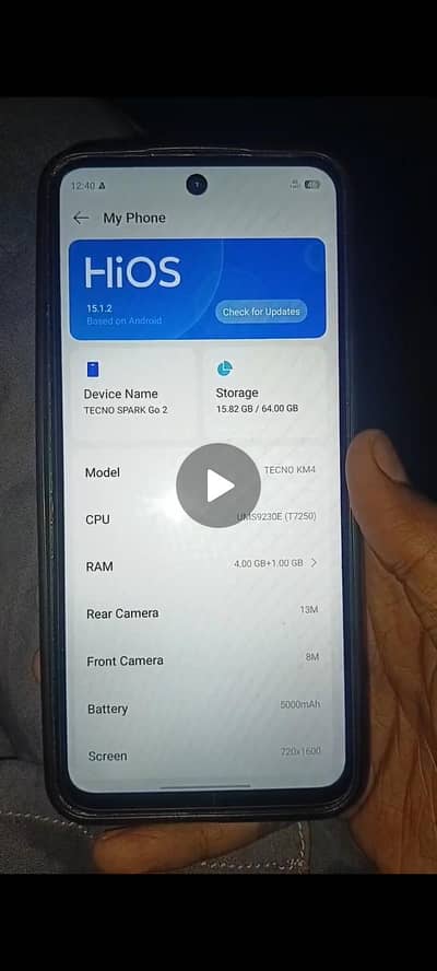 Tecno spark go 2 4/64 with box charger only glass change