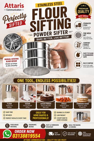 Stainless Steel Mesh Net Flour Sifting Powder Sifter Sieve Strainer C