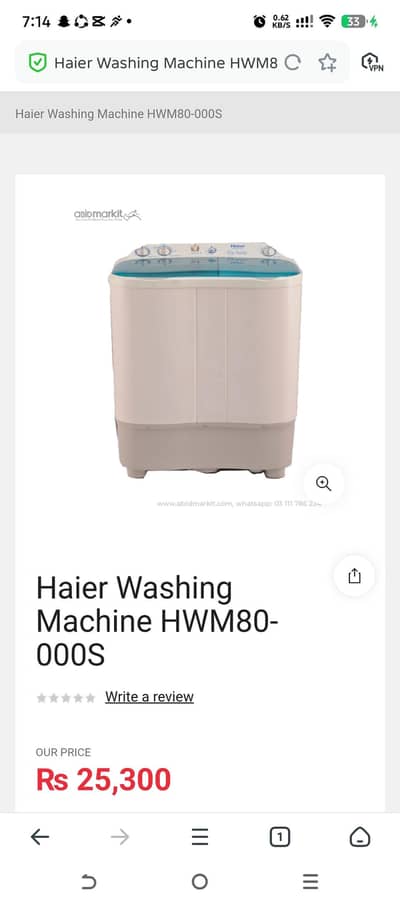 Haier Washing Machine HWM 80-000S