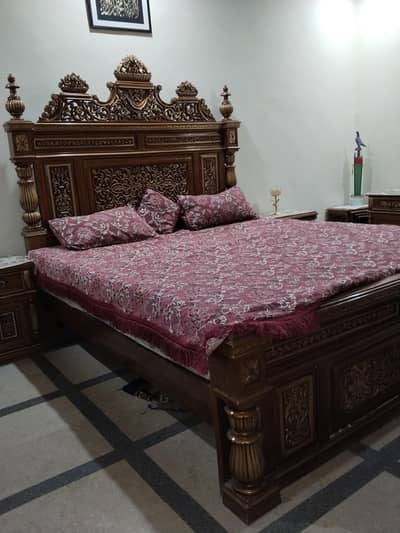 solid wood king size carved bed heavy chinioti design