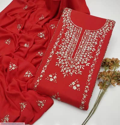 Crimson Red Gota Patti Embroidered Unstitched Suit Material