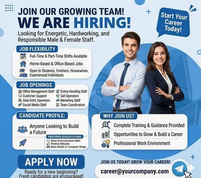 Hiring male female staff full time part time office based home based