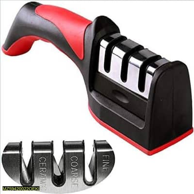 3-in-1 Stainless Steel Knife Sharpener Black Red