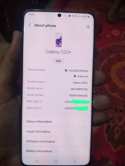Samsung S20 Plus Official PTA Approved 8GB 128GB