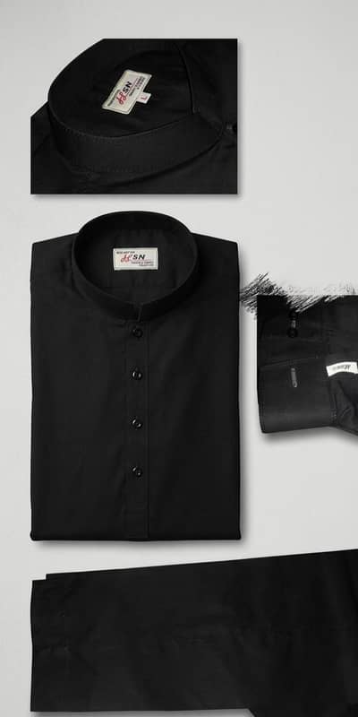 Black Stitched Kameez & Trouser – Size M – Full New
