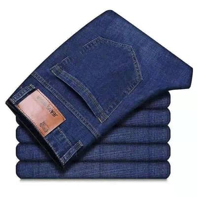 men plus size stretch denim jeans loose fit high waist casual blue