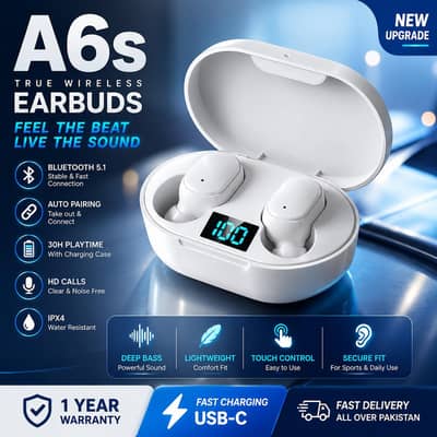 A6s TWS Wireless Bluetooth 5.1 Earbuds with LED Display