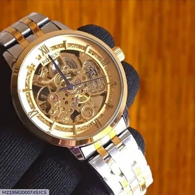 Men's Rose Gold Skeleton Watch with Stainless Steel Band