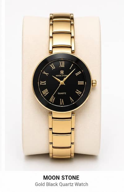 MOON STONE Luxury Gold Black Watch – Premium Stylish Design