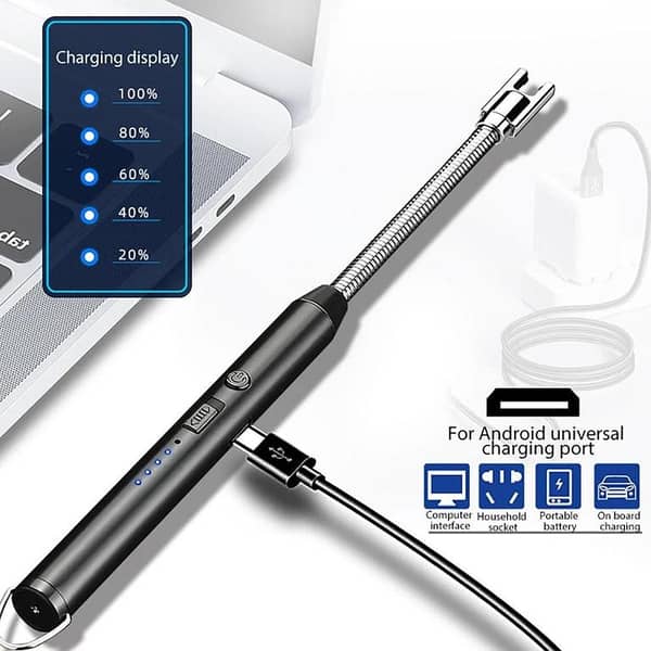 360° Outdoor Kitchen Lighter – USB Rechargeable Electronic Arc Lighter with Flexible Neck, Safety Lock, Windproof & Eco-Friendly Design (Random Colors)