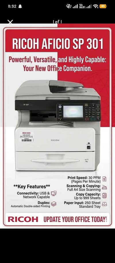 Ricoh Mp 301 Copier/Printer/ Scanner