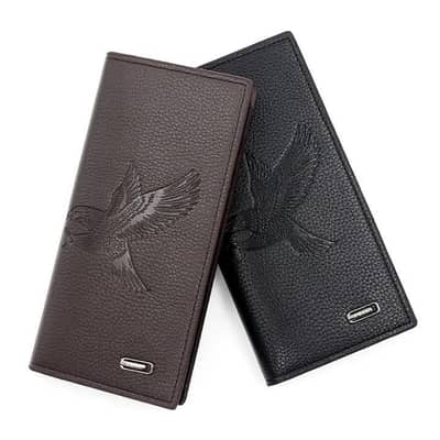 Premium Leather Wallet with Bird Design Black Brown