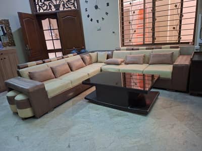 7 seater sofa set with 4 stools and cushions