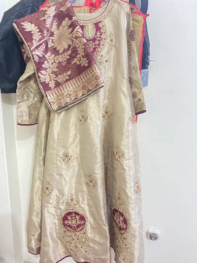 Fancy Embroidered Qrganza Maxi Suit with Dupatta-Size M -2 Piece