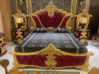 Bridal Bed Set / King Size / Gold Leaf Polish / All Wooden