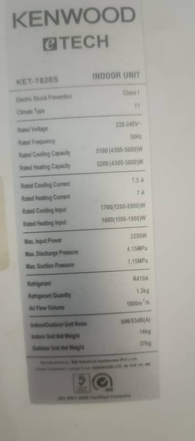 Kenwood 1828S 1.5 Ton Inverter AC