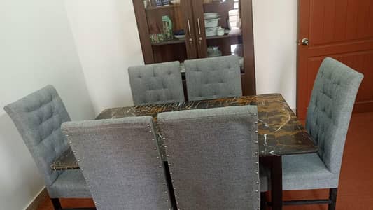 Marble Dining Table with Sofa seat Chairs