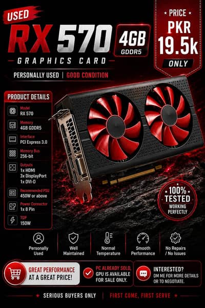 4GB GRAPGIC CARD RX 570 4GB (xfx)