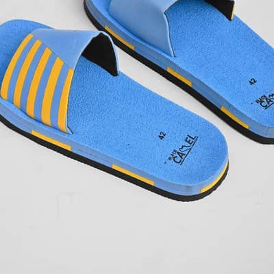 Mens Womens Blue striped slide sandals PU Leather Pakistan