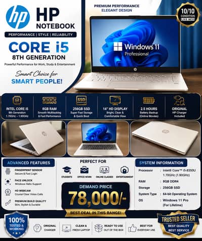 HP EliteBook 840 G5 Core i5 8th Gen | 8GB RAM | 256GB SSD | Windows 11
