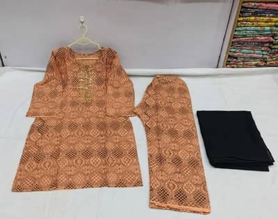 *Original 3pc Embroidered Arabic Lawn Suit - Peach | 2600 Fixed*