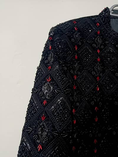Royal Black & Red Embroidered Designer Sherwani with kulla and khusa
