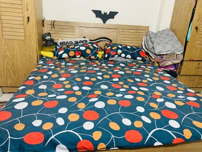 BAD ROOM SET WITH SIDE TABLE AND TWO WARDROBES