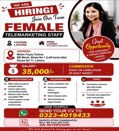 Female Telemarketing Staff || Fresher || Female (Office Jobs)
