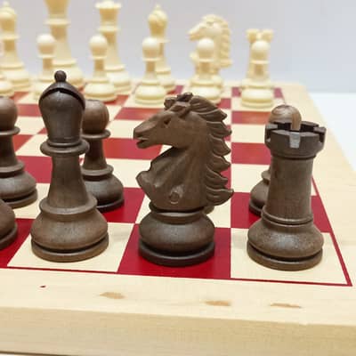 Vintage Rare Staunton Plastic Weighted Chess Set with Wooden Board