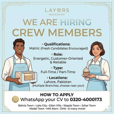 Crew Menmbers Required | Staff Required | Jobs