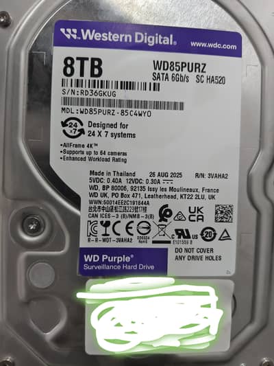 WD 8TB just like new surveillance hard disk